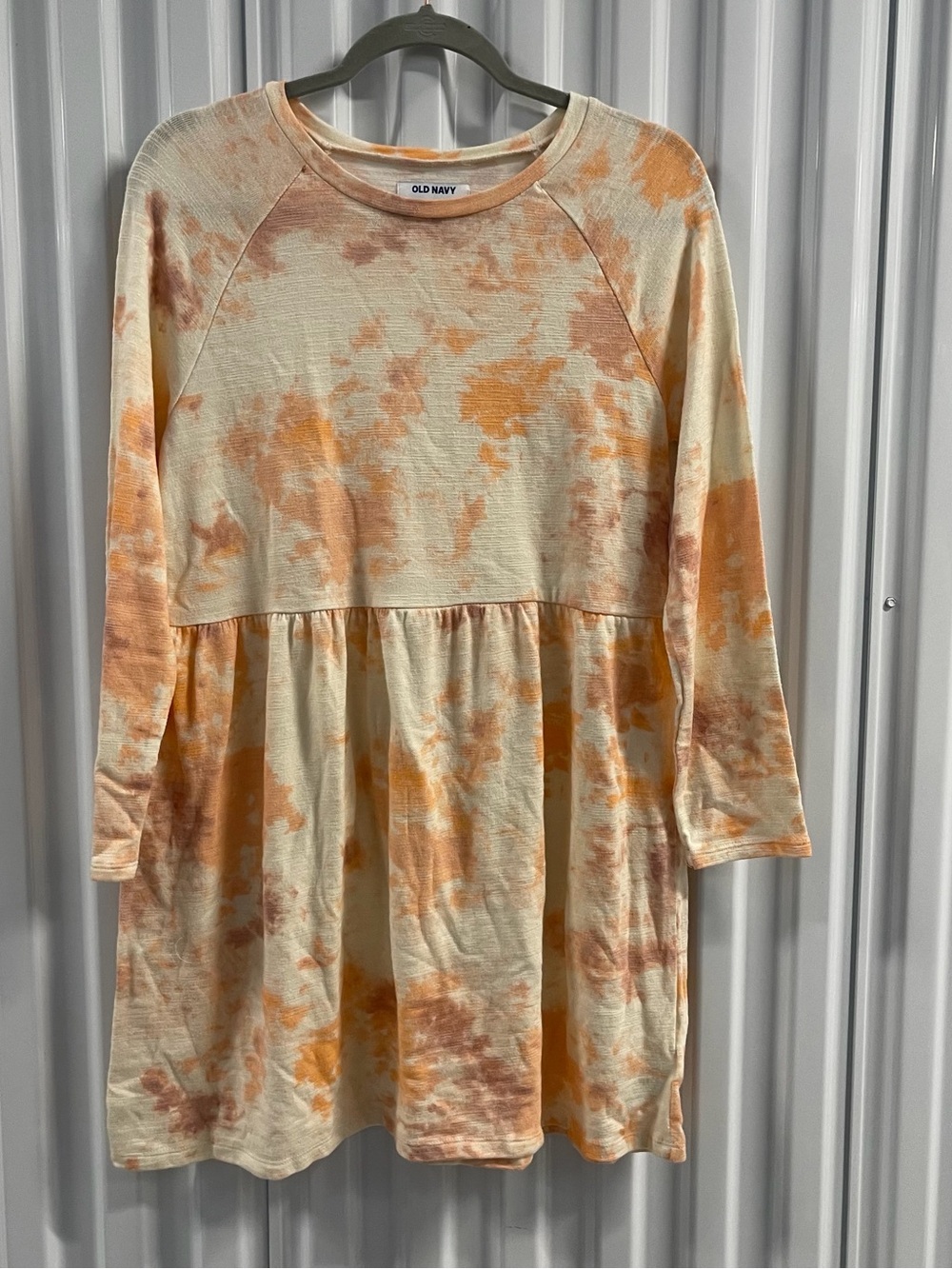 Old Navy Girls' Tie-Dye Long Sleeve Dress in Orange Cream Size XL (14-16)